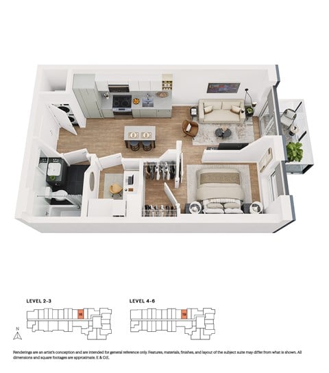 Floor plan for 1 bed, 1 bath, 457 sqft